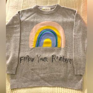 Very trendy Kerri Rosenthal 100% grey cashmere sweater follow your rainbow
